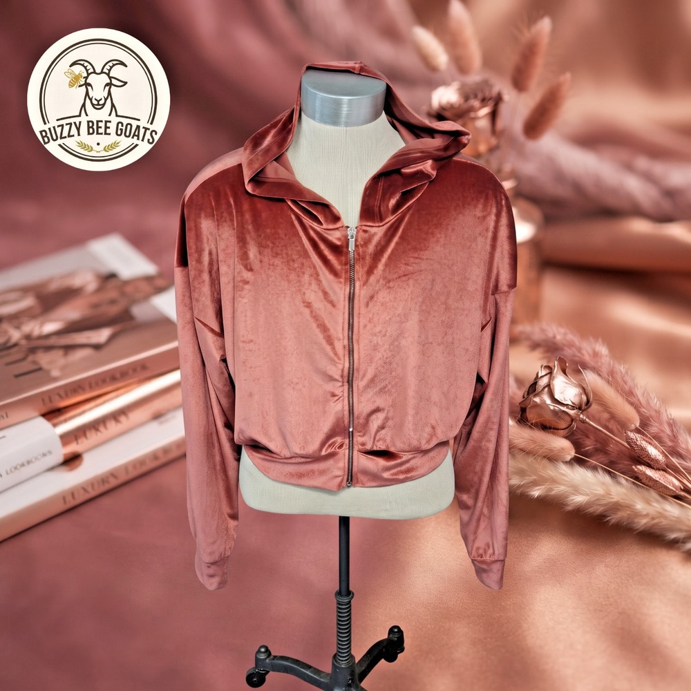 Curvy Sense Cropped Velour Zip-Up Hoodie Womens Small Y2K Revival Casual